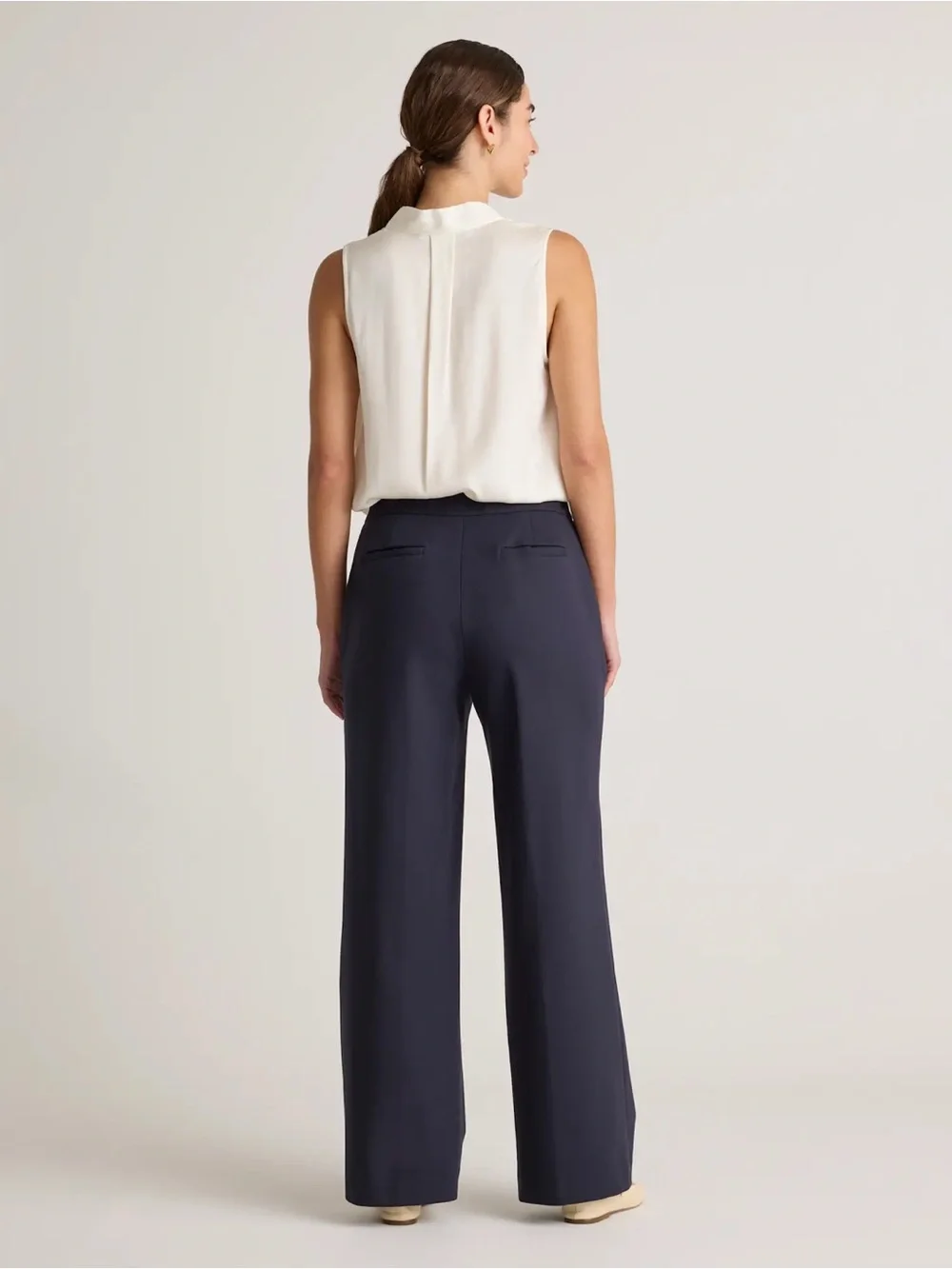 Quince Ultra-Stretch Ponte Trouser Pants in Navy Blue